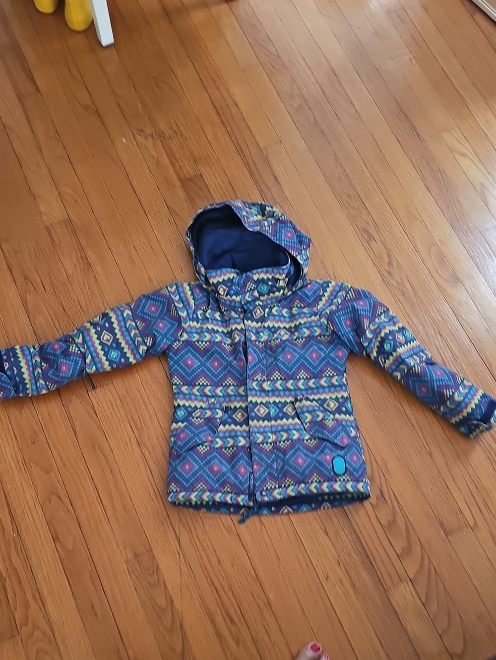 Burton Kids Hooded Puffer Ski Jacket - Navy with Multicolor Geometric Print